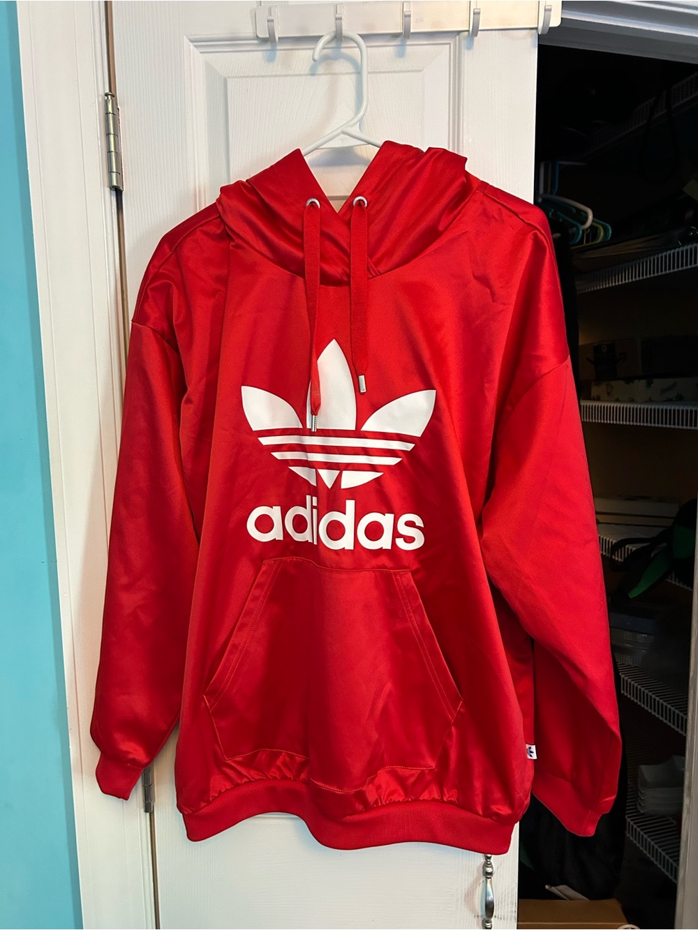 adidas Red Trefoil Label Pullover Hoodie